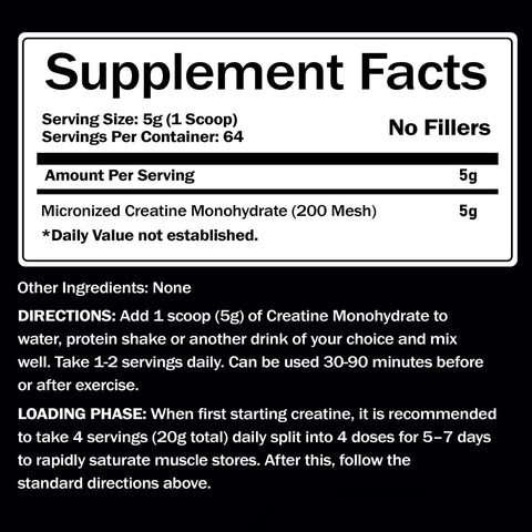 Creatine Monohydrate 200 Mesh 320 Grams (64 Servings)