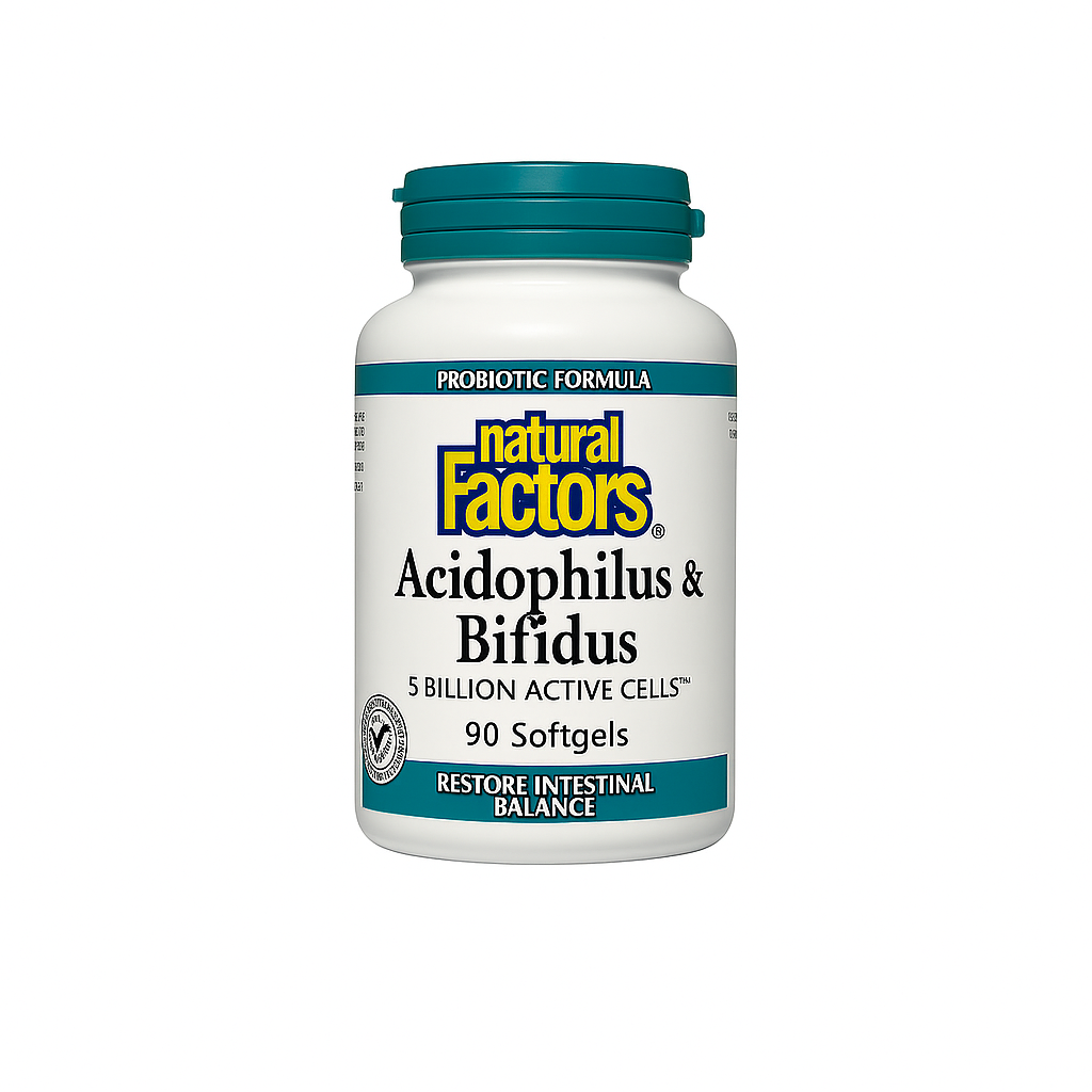 Natural Factors Acidophilus & Bifidus (Probiotic) 5 Billion Active Cells, 90 Capsules